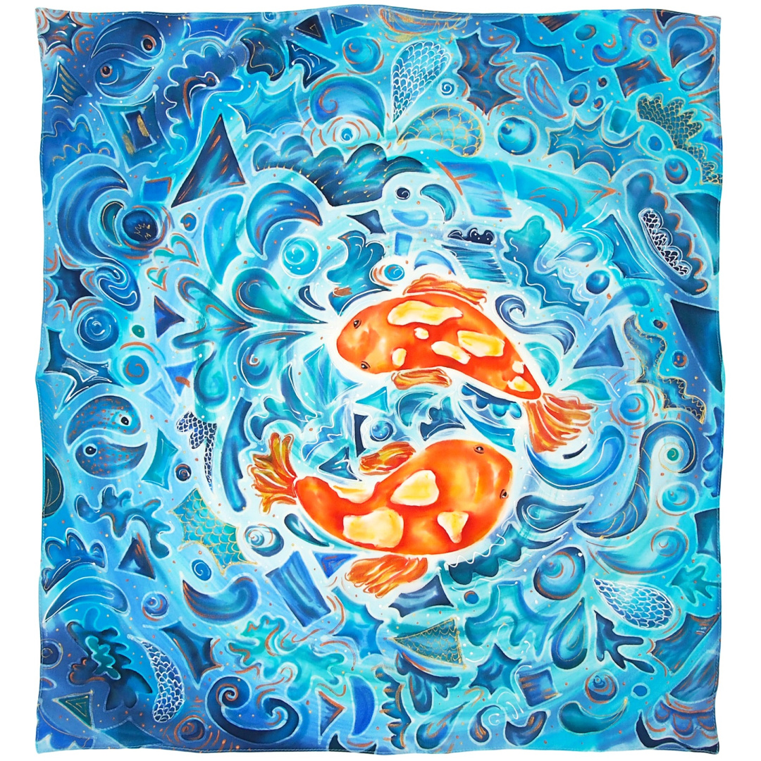 AM5-004 AM5-004 AM5-004 Gawroszka jedwabna, apaszka do koszuli damskiej, motyw morski 58x53cm